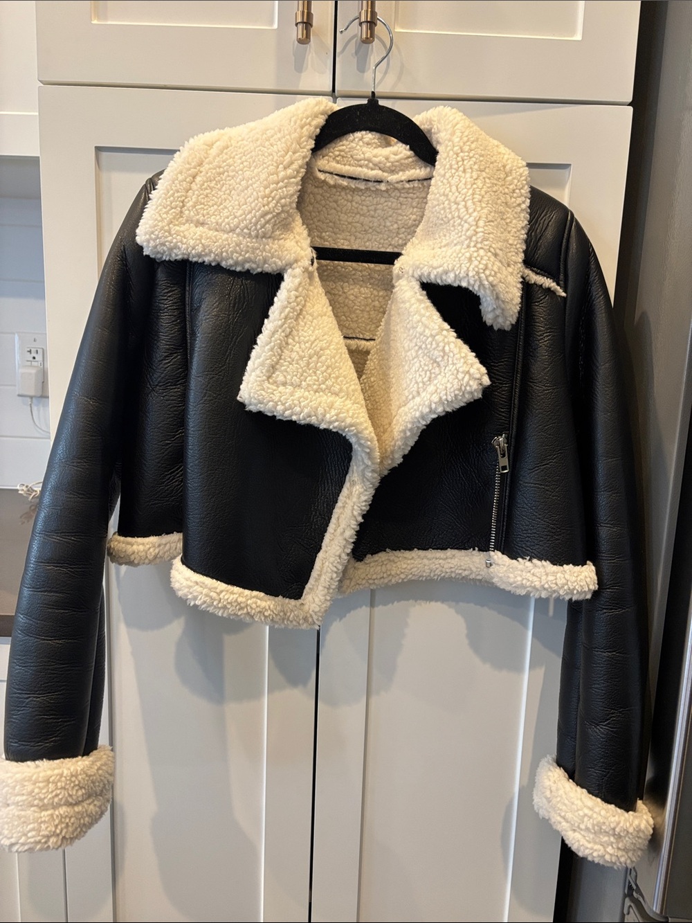 Commense Black Jacket with Cream Sherpa Trim